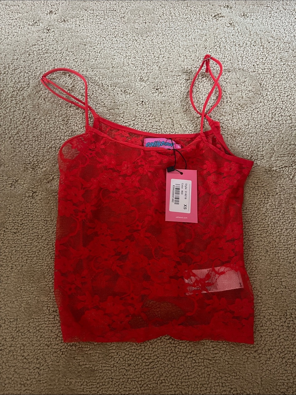 Edikted Red Lace Cami Tank Top
